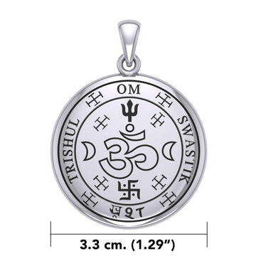 The Seal of Trishul Om Swastik Silver Pendant TPD7004 - Jewelry